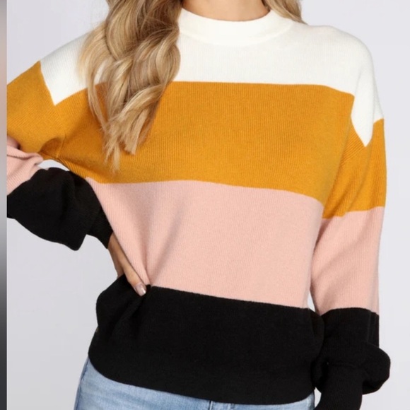 On Twelfth Sweaters - On Twelfth Colorblock Chenille Striped Balloon Sleeve Sweater Size Small